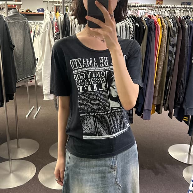M)Japanese vintage 여성 프린팅 반팔