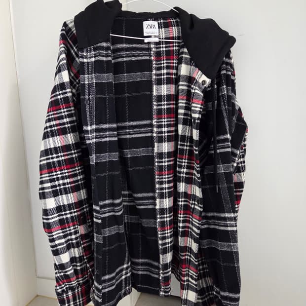 자라 후드 체크 자켓 M