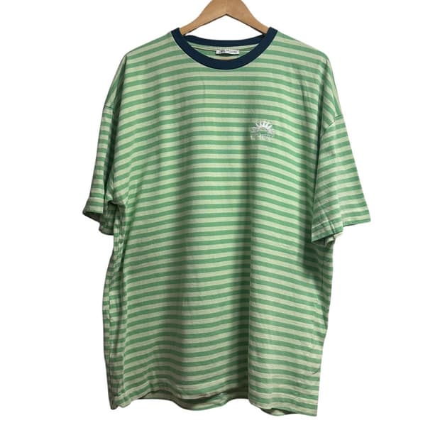 자라(ZARA) 그린 스트라이프 링거 반팔 티셔츠 XL size