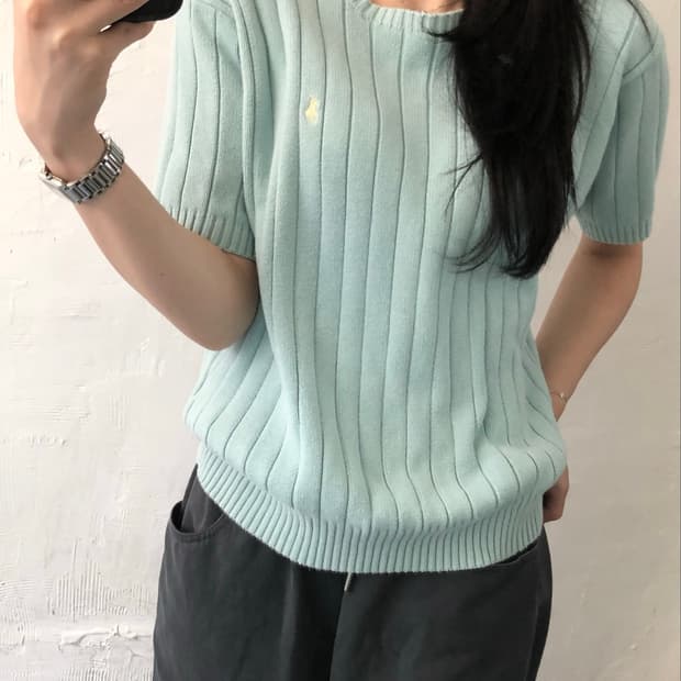 Polo 랄프로렌 우먼라인 민트컬러 절개라인 코튼 반팔 니트