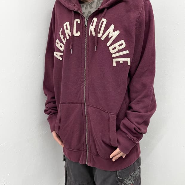 아베크롬비 버건디 로고 후드집업