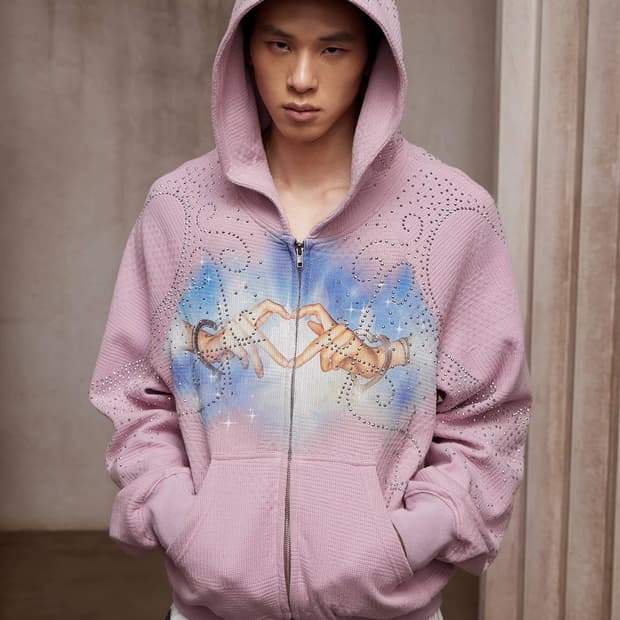 빈티지 그래픽 후드집업 핑크