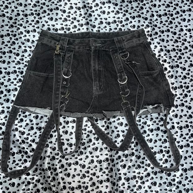 큐빈티지 펑크대장 고스로리 카고데님스커트