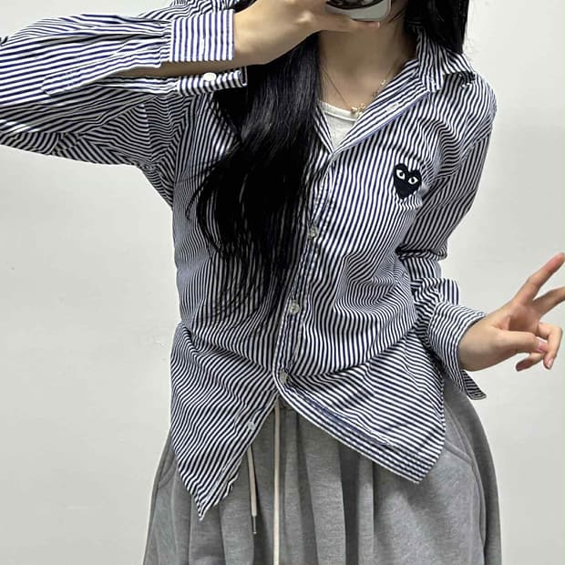 꼼데가르송 블랙 와펜 스트라이프 셔츠(S)