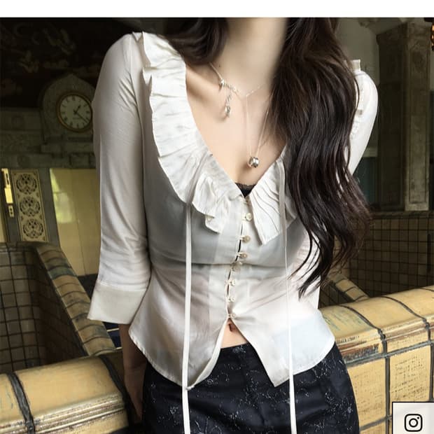아이보렛 핀턱 프릴 블라우스 pintuck frill bl
