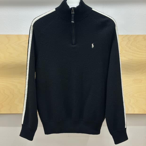[M] 폴로 랄프 로렌 스트라이프 하프집 니트 블랙