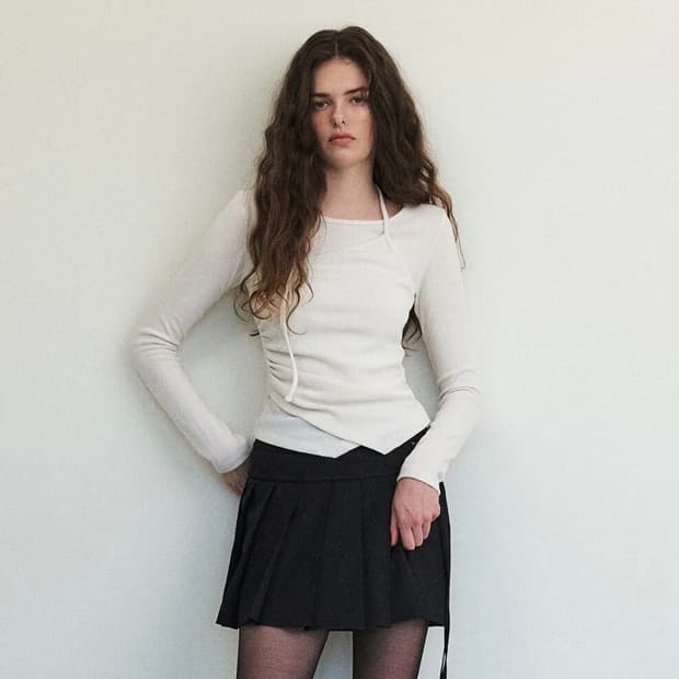 에트몽 Layered Halter Strap T-Shirt, Cream