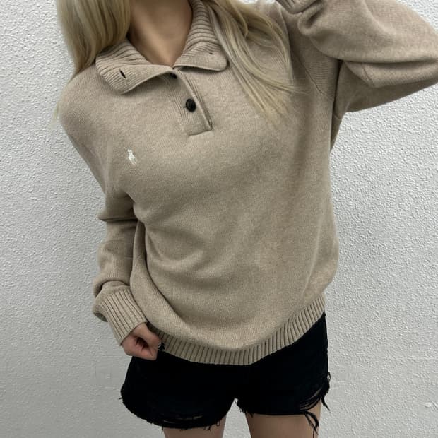 폴로 랄프로렌 화이트포니 베이지 버튼 니트 M