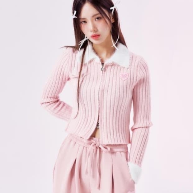 트위디아 델리 파스텔 투웨이 니트 집업 가디건 핑크