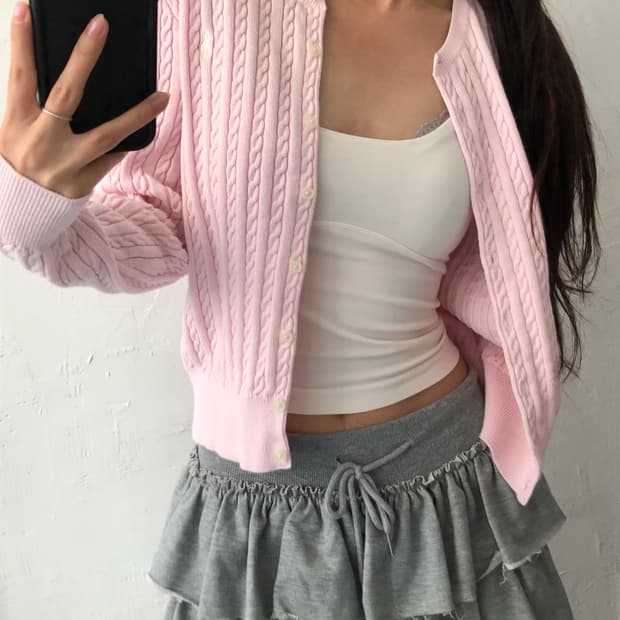 Polo 폴로 신형 걸즈 케이블 가디건 베이비핑크 컬러 