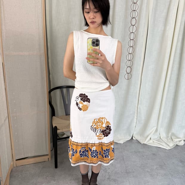 MIU MIU 에스닉 플라워 미디스커트 / 2002 SS 