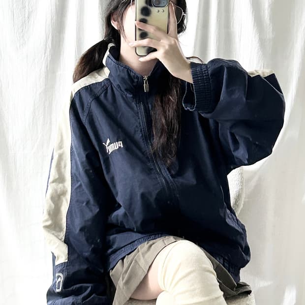 푸마 90‘s 자수로고 네이비 누빔자켓