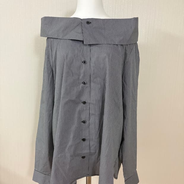 [kOhAKU] 깅엄 체크 오프숄더 셔츠 블라우스