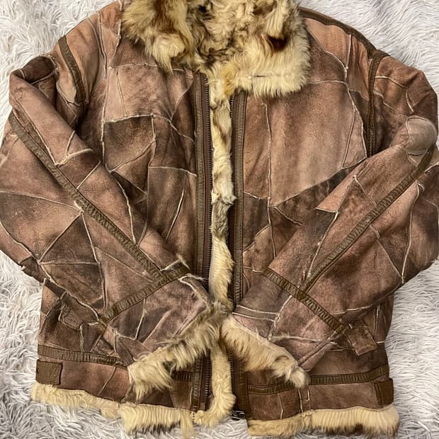 빈티지 브라운 패치워크 무스탕 자켓