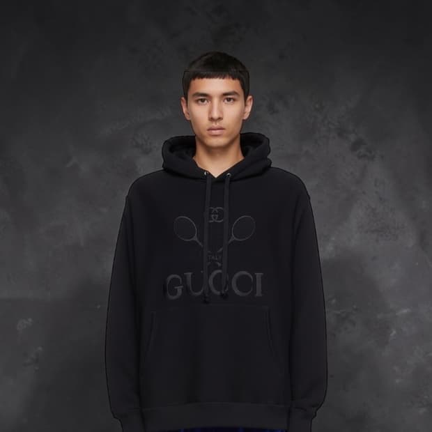 XL/ 구찌 테니스 자수 로고 오버 후드티