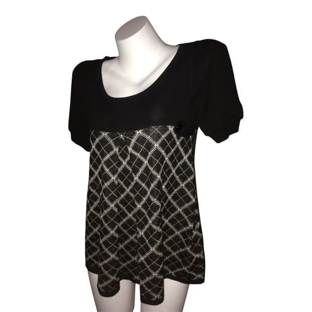 체크 글리터 버튼 니트