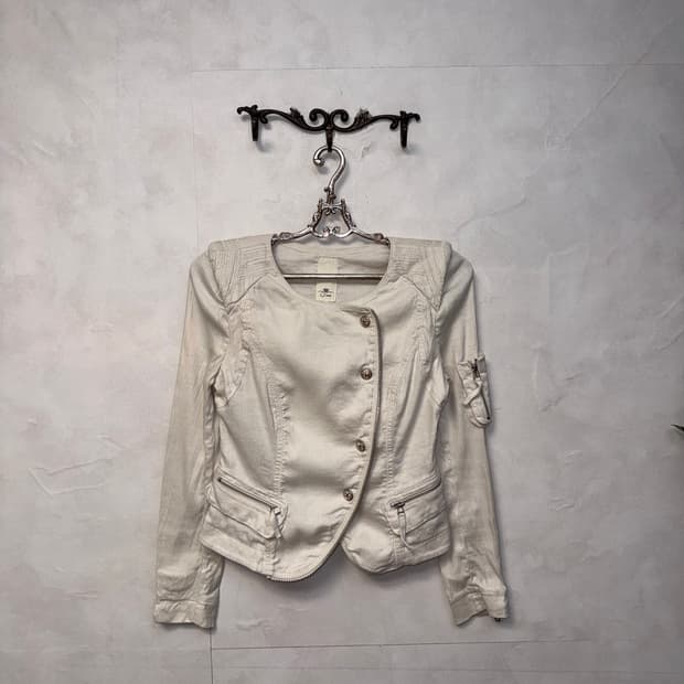 O’2ND ivory linen button military jacket