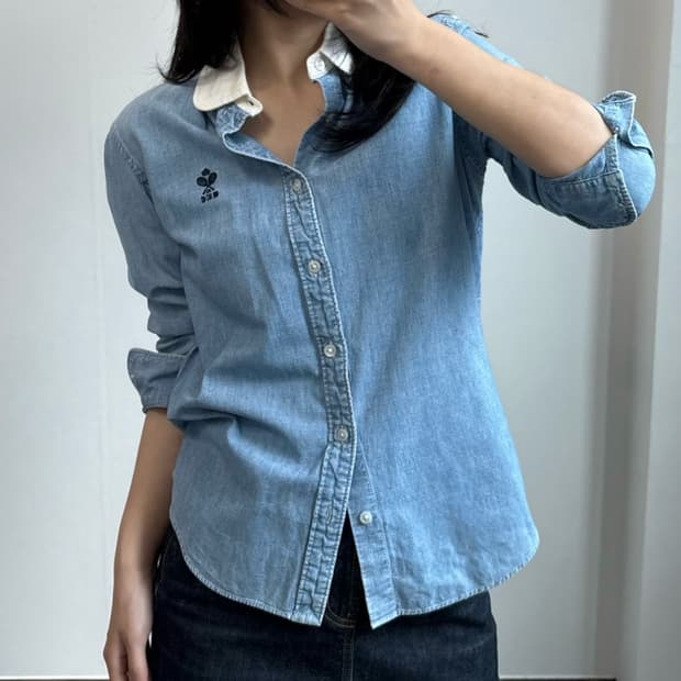 폴로 랄프로렌 배색 카라 데님 셔츠
