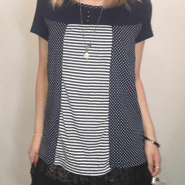 jpn vintage dot stripe patchwork t shirt