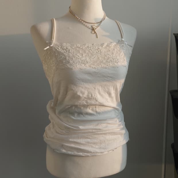 [빈티지] 레이스 끈 나시 아이보리