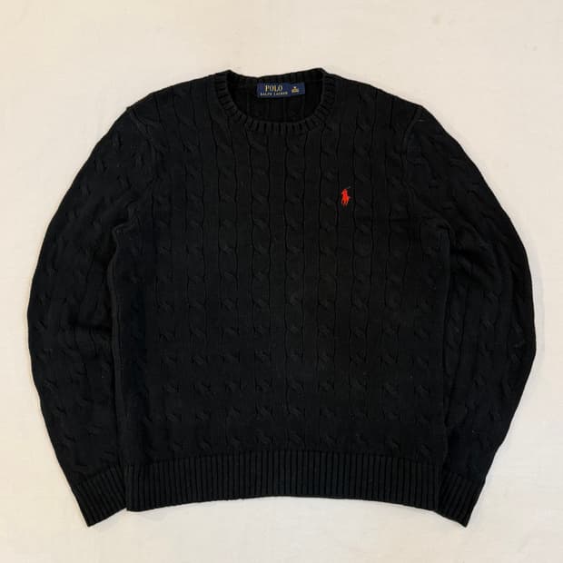 폴로 랄프로렌 케이블 꽈배기 니트 블랙 레드