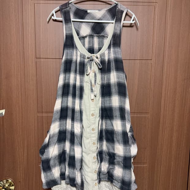 모리걸 하구미 일본 빈티지 체크 레이어드 끈 나시 바선생 원피스