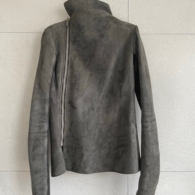 릭오웬스 13fw 하이넥 램스킨 사선지퍼 레더자켓