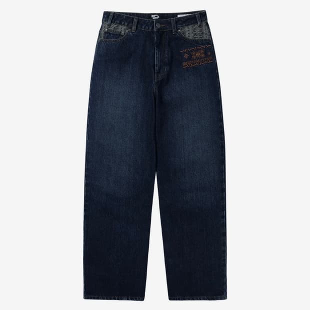 Embroidered Patch Jeans Blue