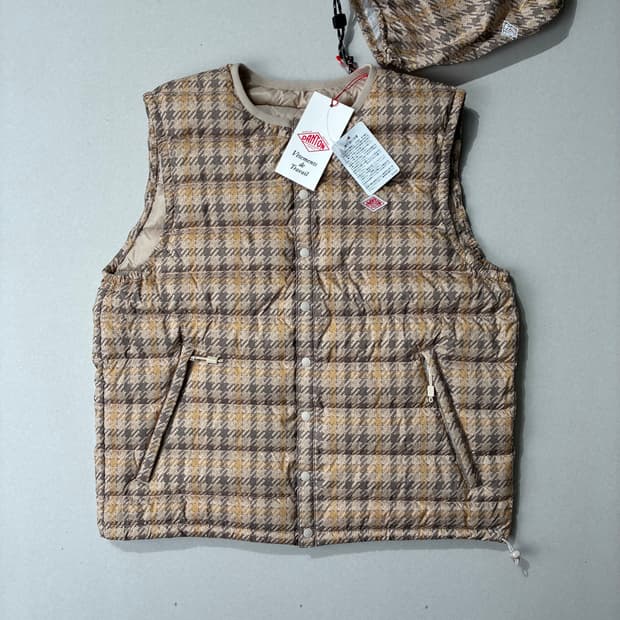 (W)DANTON 단톤 이너 다운 크루넥 베스트 베이지 체크 S사이즈