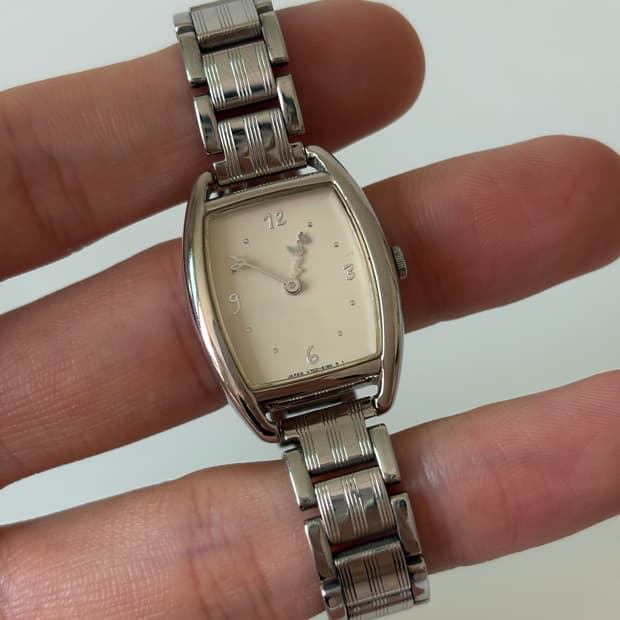 Cream Dial Silver Tank Ladies Quartz