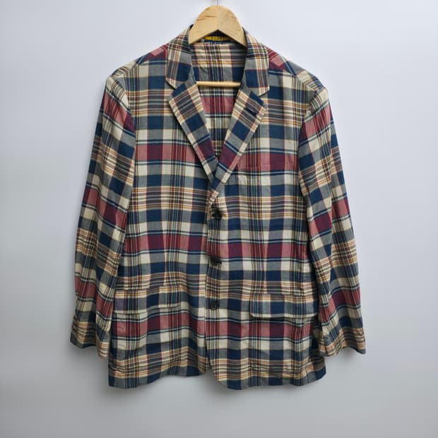 [XL] 폴로 랄프로렌 RUGBY 체크 블레이저 린넨 자켓