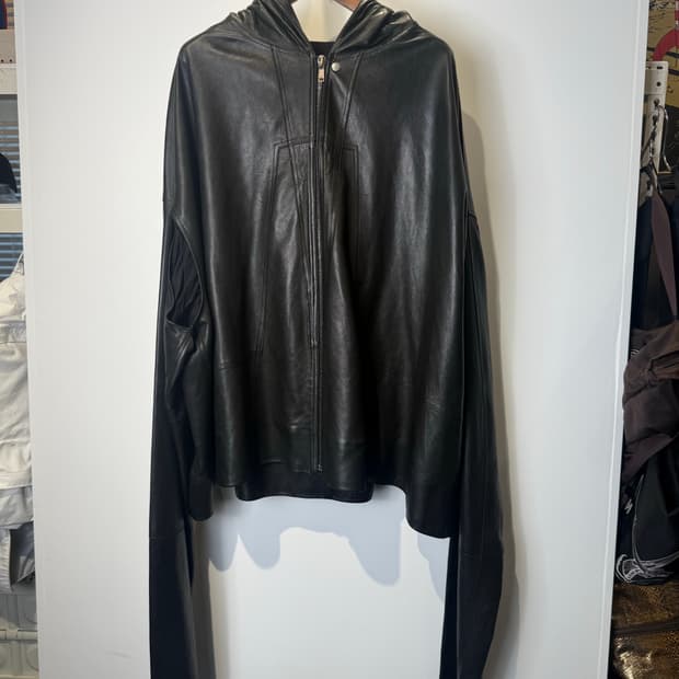 릭오웬스 카프탄 가죽 후드 자켓 