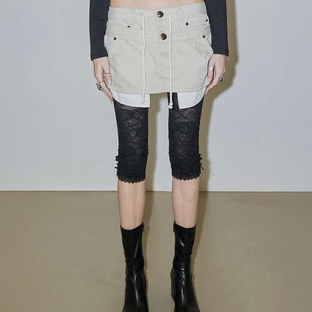 스컬프터 레깅스 카프리 팬츠 90s Lace Leggings Black