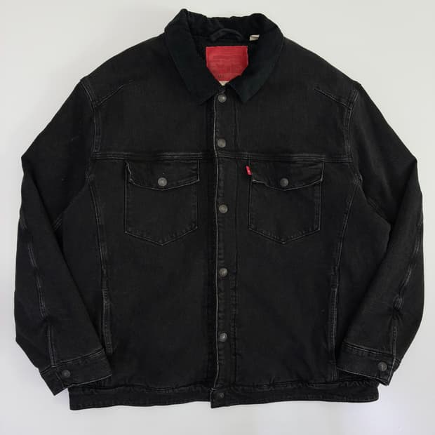 Levi's 리바이스 레드탭 흑청 워시드 데님 쉐르파 자켓