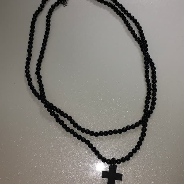 layered black ball cross necklace