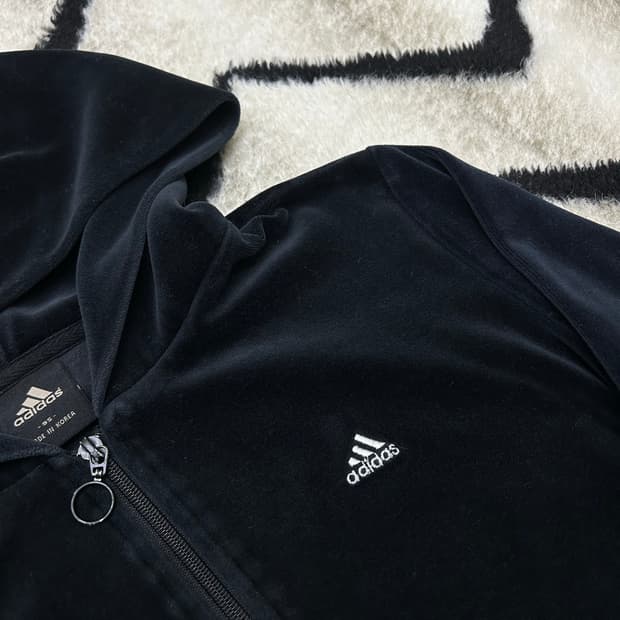 [M]아디다스 숏 벨루어 후드 져지/블랙