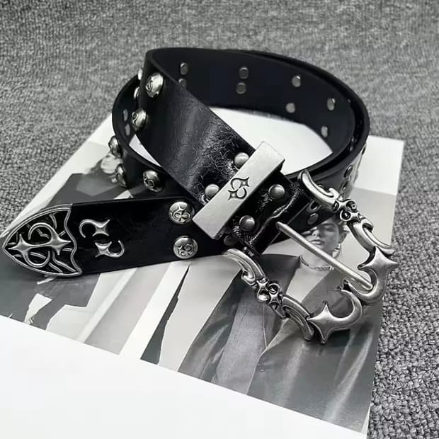 Unisex Punk Rivet Cutout Leather Belt