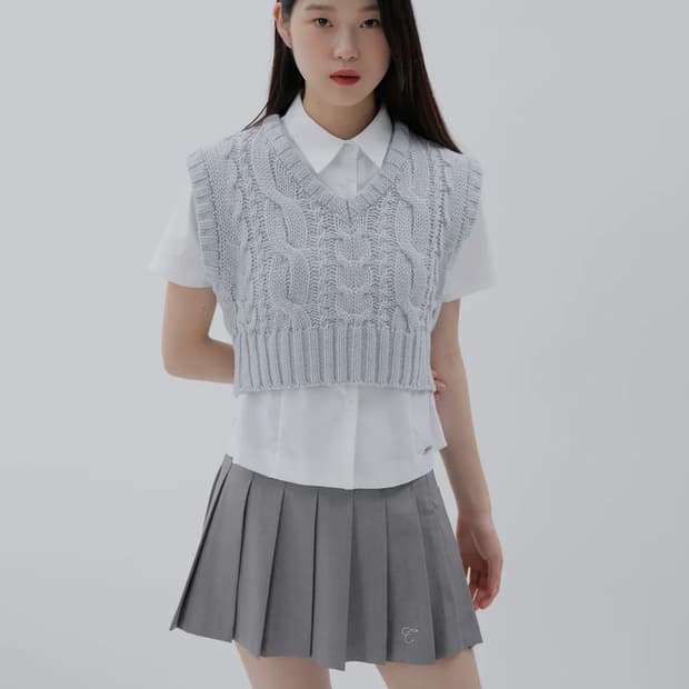 큐리티 케이블 니트 조끼 베스트 S