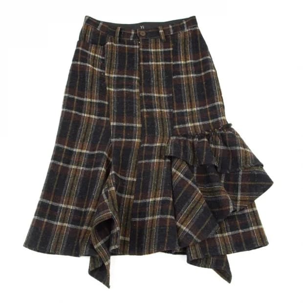 yohji yamamoto check wool skirt