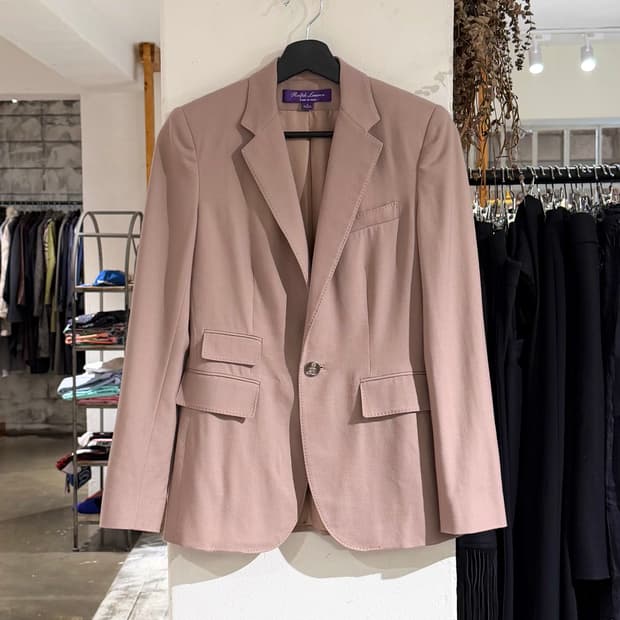 랄프로렌 퍼플라벨 연핑크 캐시미어 원버튼 카라 자켓