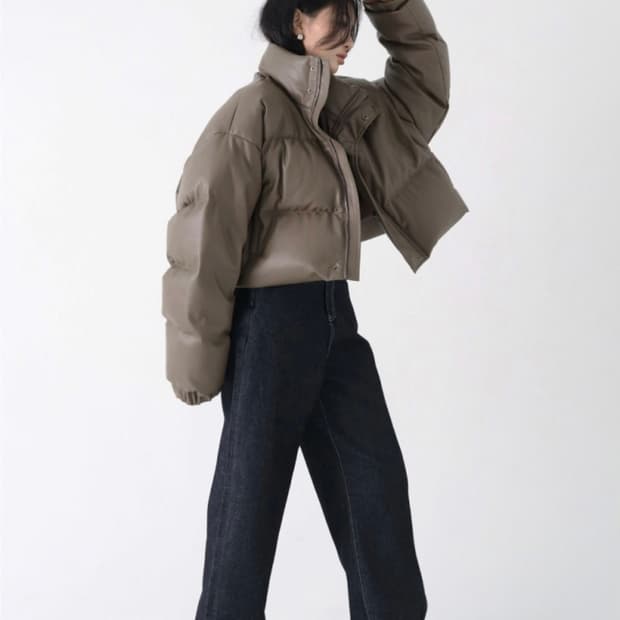 트리밍버드 레더 패딩 모카브라운