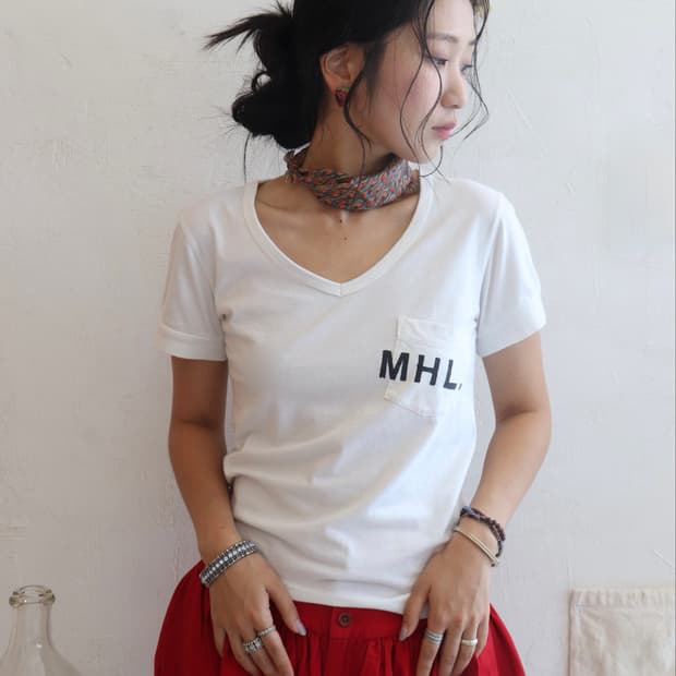 [Mhl] White Pocket Logo T-Shirt