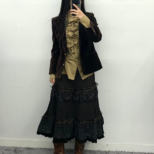 Hiroko koshino  믹스드 플레어 스커트