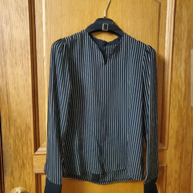 빈티지 쵸커 초커 스트라이프 셔츠 블라우스