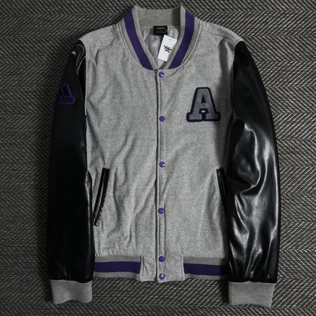 아디다스 빅로고 레더 스웻 바시티 자켓o 3691