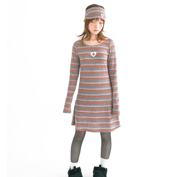 샵페어리 rainbow  knit mini dress (stripe)