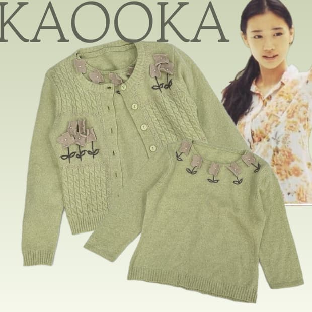 🍀하구미의 러블리 모리걸 플라워 말차우유 투피스🍀 니트 가디건 