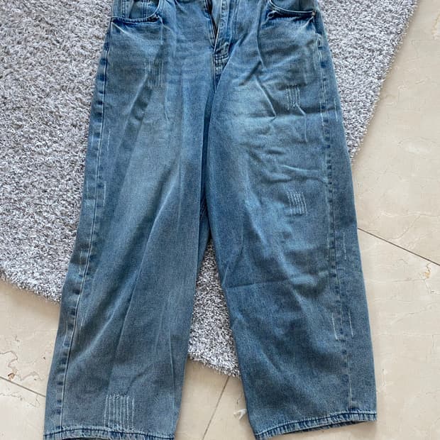 필루미네이트 데미지 워싱 데님 팬츠 와이드 팬츠 L