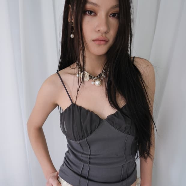 루즈슬립오버 Custard Mesh Top *Dark Gray