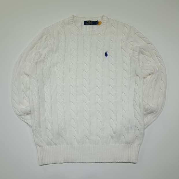 CL995 M 폴로 QR정품인증 코튼 케이블 화이트 니트 스웨터